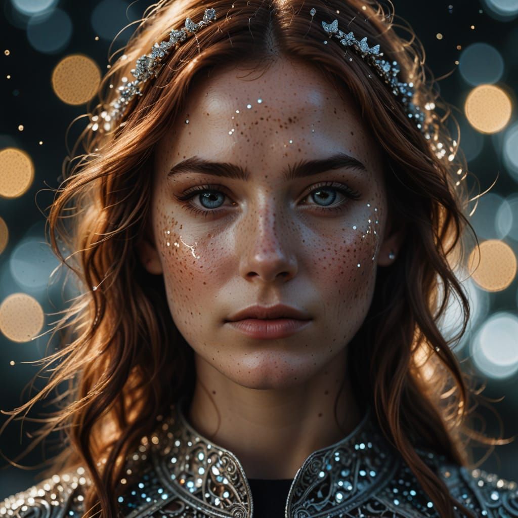Constellation Woman: Hyperrealistic Close-Up Portrait