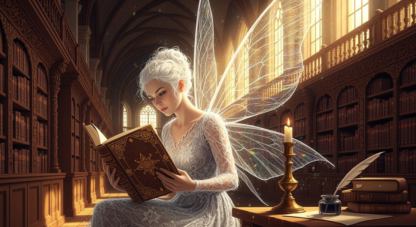 Ethereal Silk Fairy in Renaissance Library