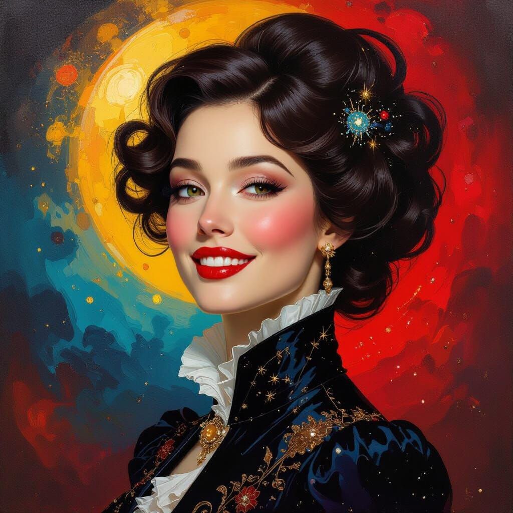 Avant-Garde Hairstyle Portrait with Cosmic Elements