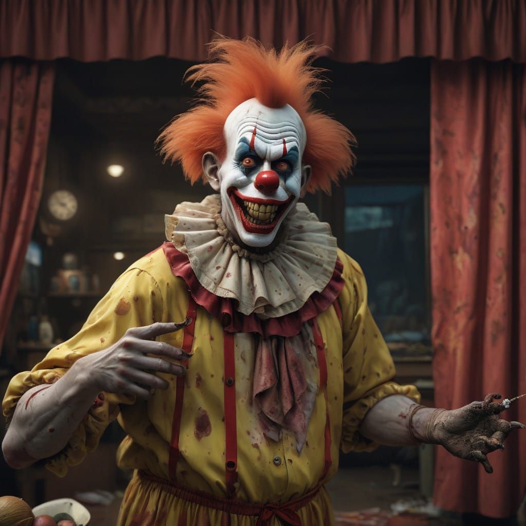 Grotesque Clown Juggles Coconuts in Vintage Peep Show