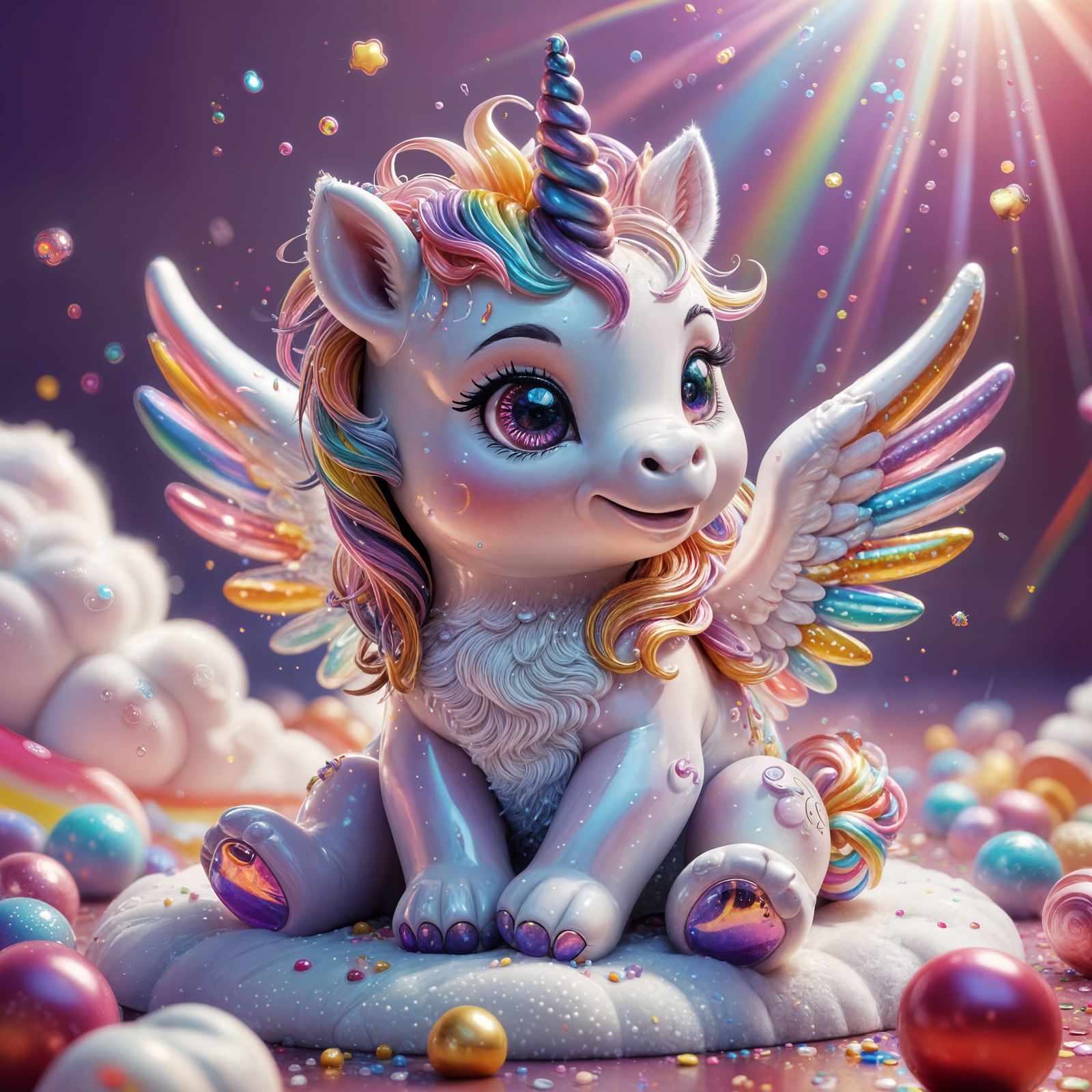 Whimsical Unicornbaby on a Cloudy Rainbow Day