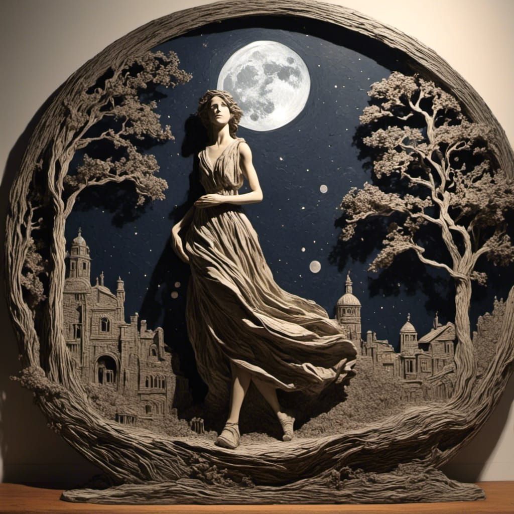Moonlit Woman: 3D Sculpture in Palekh Style