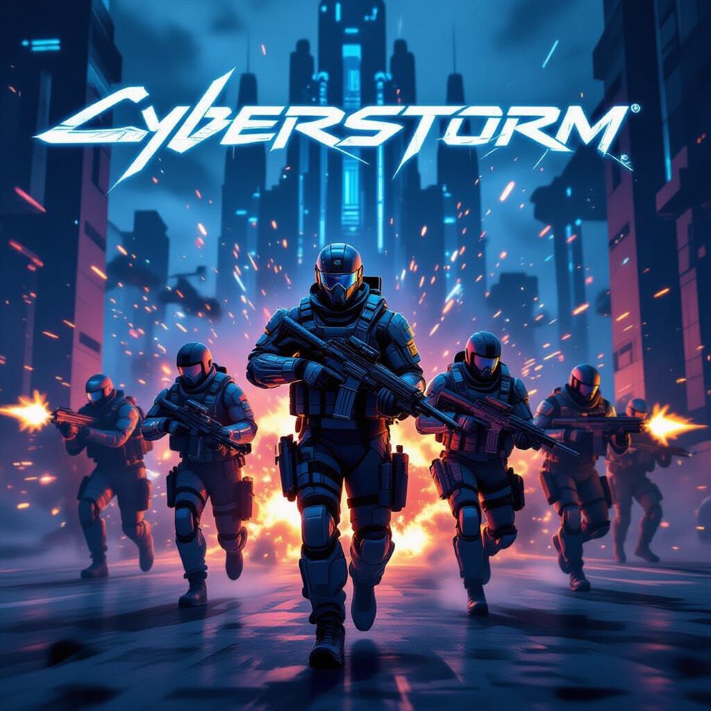 Elite Soldiers Storm Futuristic Fortress in Cyberpunk Style