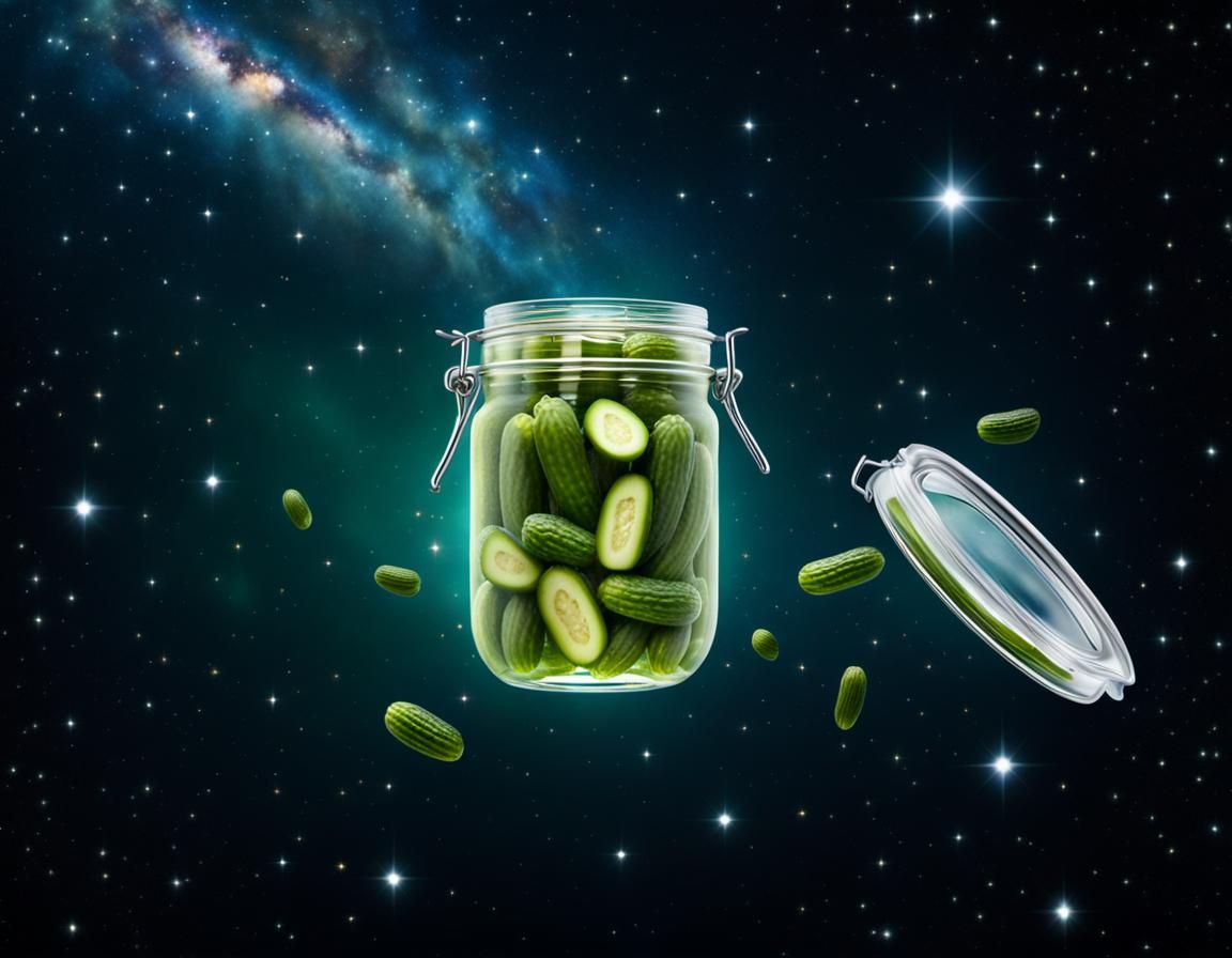 Jar of Pickles floating in Space