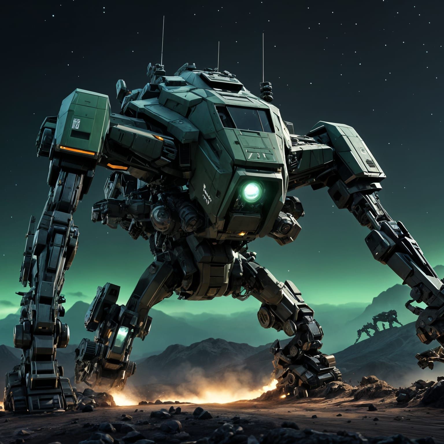 Giant Sci-Fi War Machine Powered by Humans in Epic Nighttime...