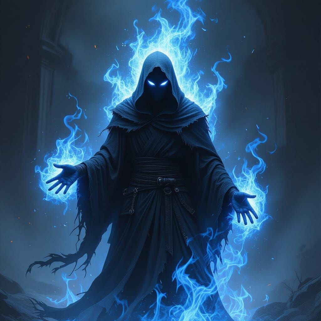 Demon Engulfed in Blue Flames: Dark Fantasy Art
