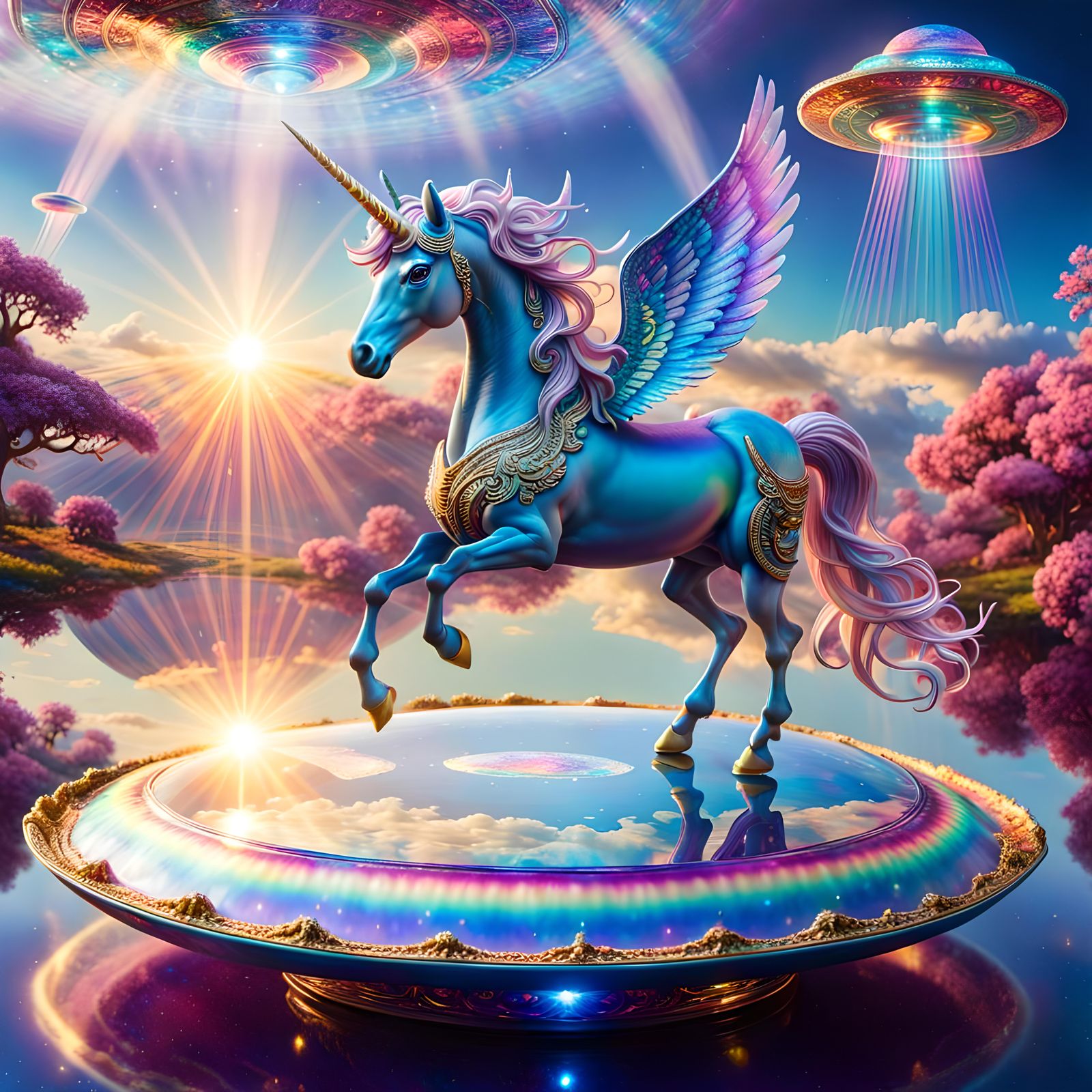 Pegasus Unicorn With Flying Saucers