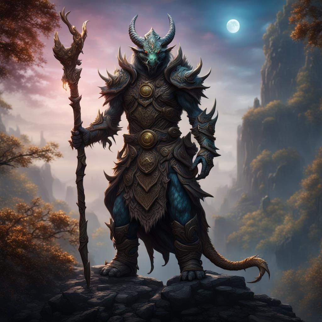 Dragonborn Moon Druid in Detailed Matte Painting