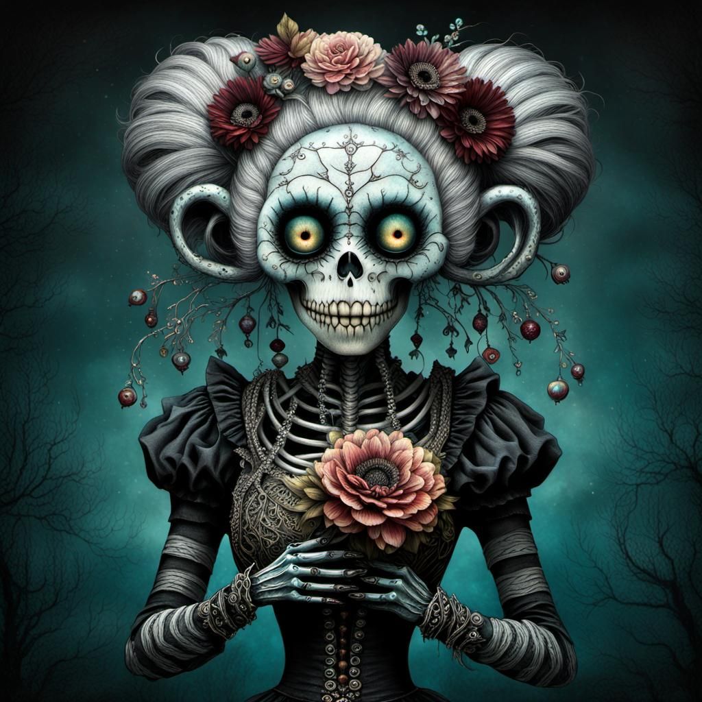 Biomechanical Zombie Monkey Clown Woman in Gothic-Punk Style