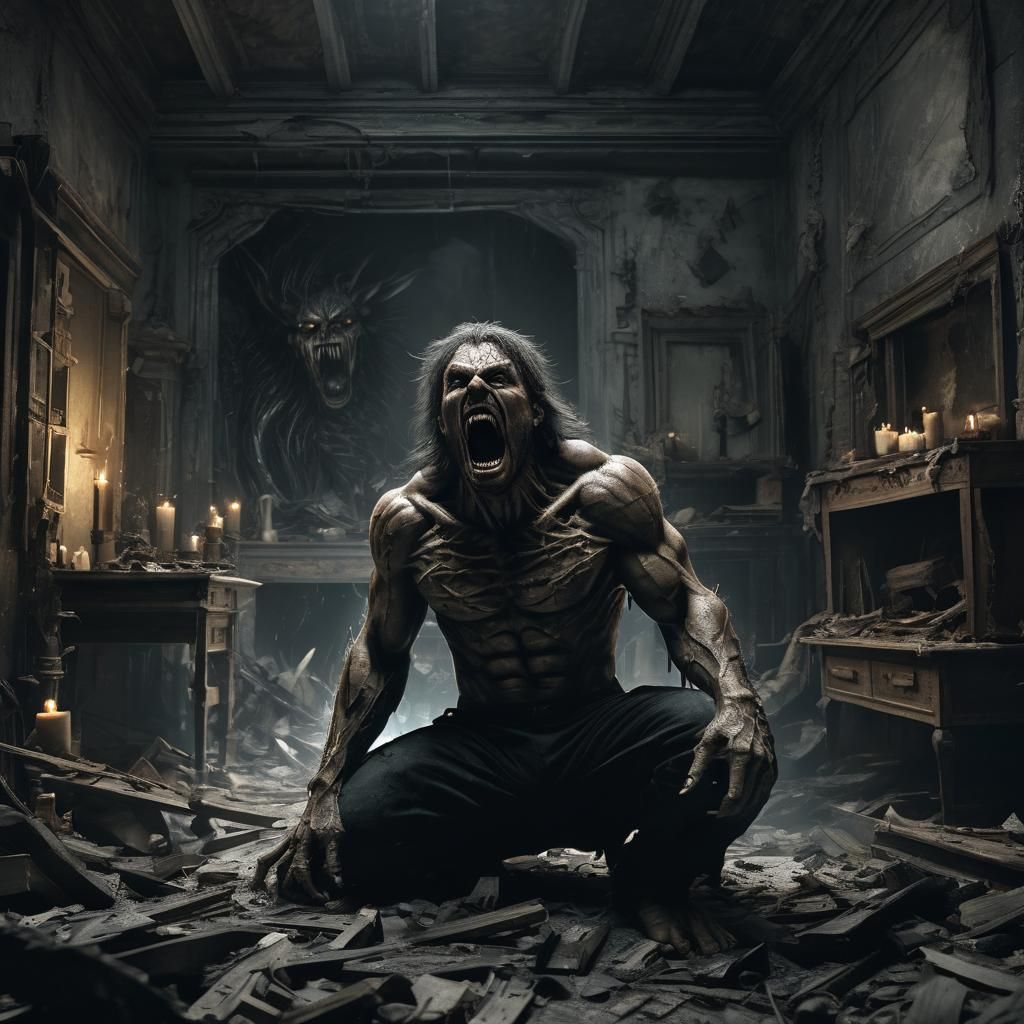 Werewolf Transformation: Dark Fantasy Horror Illustration