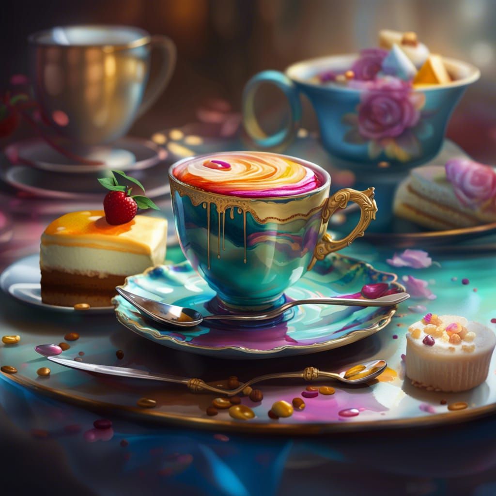 Baroque Coffee Still Life, Hyperdetailed Digital Art