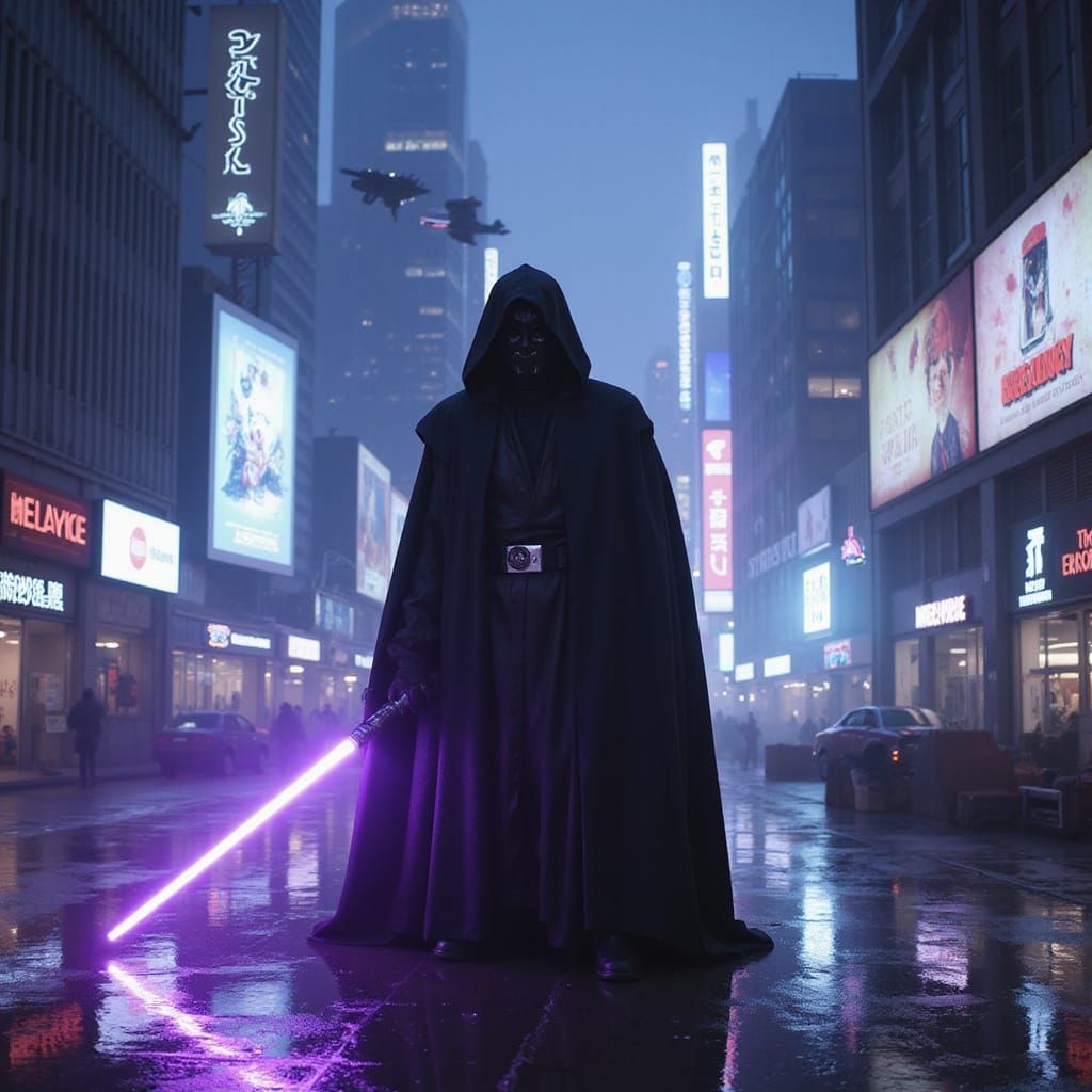 Cyberpunk Jedi in Neon City