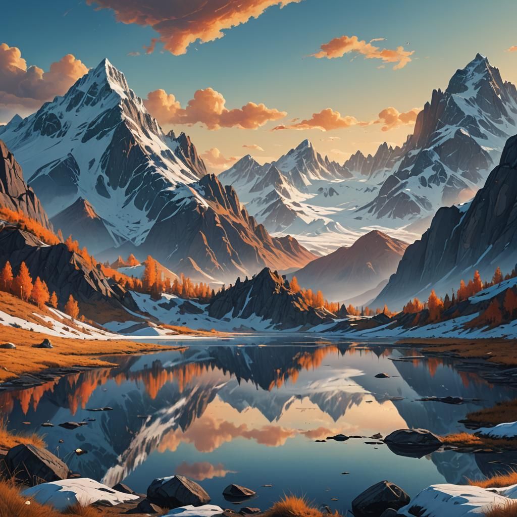 Serene Lake Between Majestic Snow-Capped Mountains