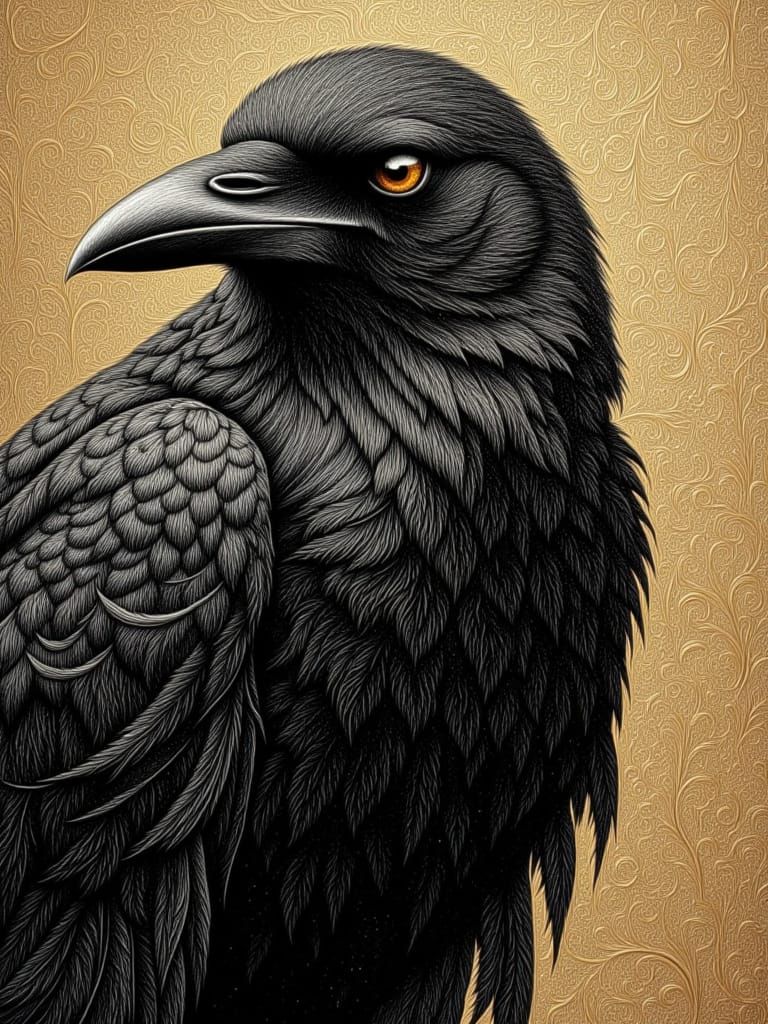 Detailed Raven with Dagger in Scratch Art Style