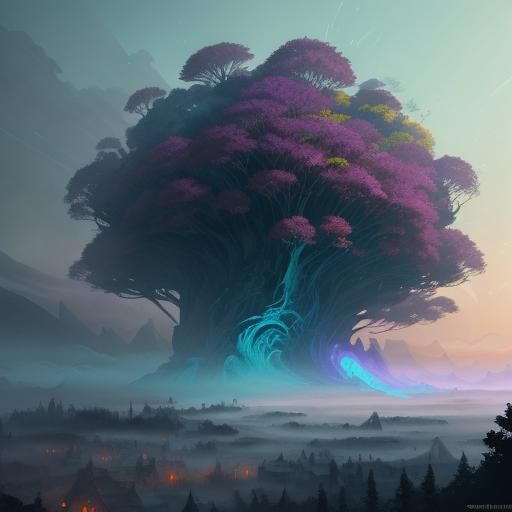 Surreal Ink Landscape Digital Painting in Triadic Colors