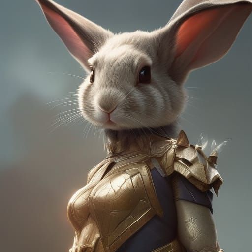 Armored Rabbit Warrior Portrait in Digital Art Style