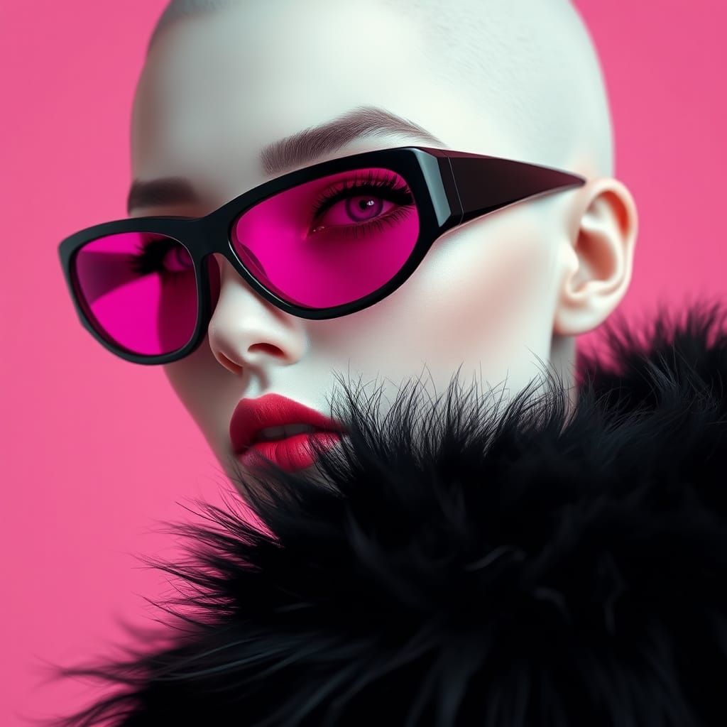 Futuristic Portrait with Pink Accents in Cyberpunk Couture S...