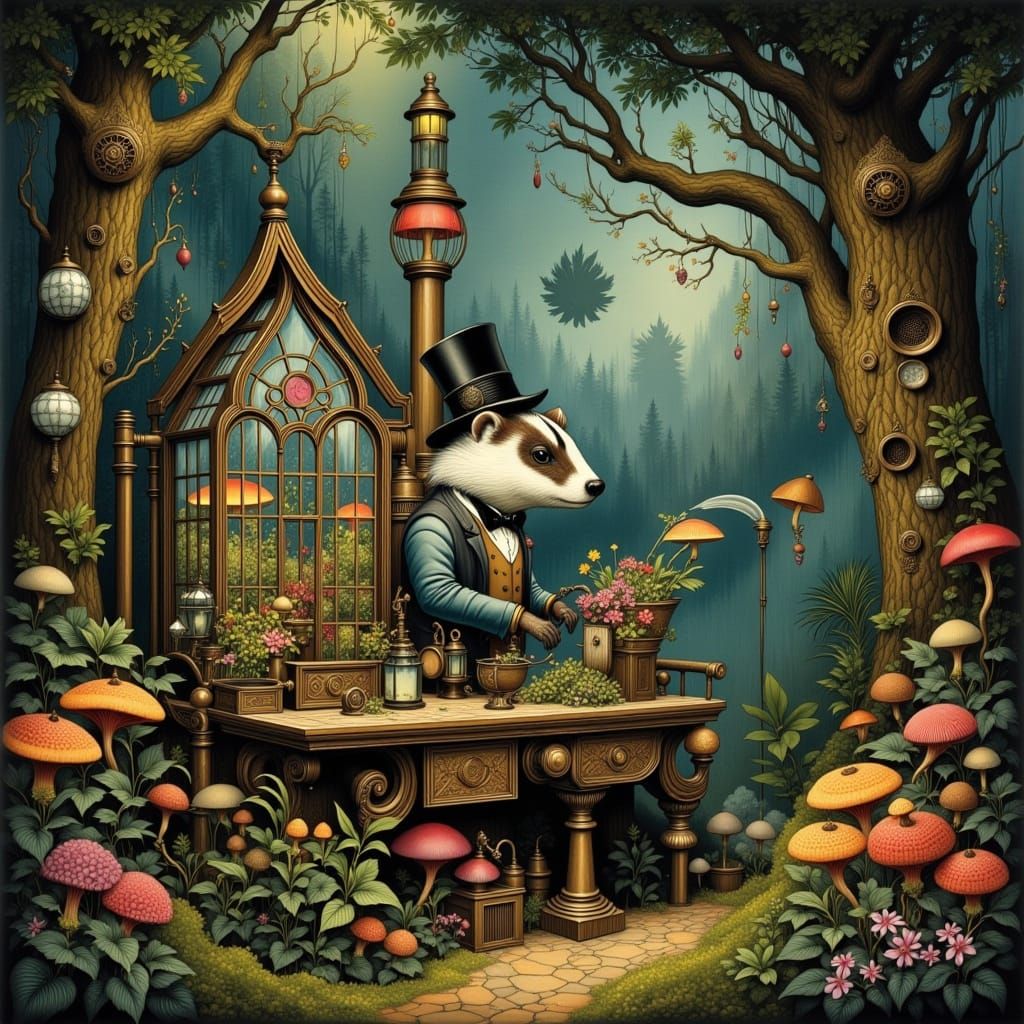 A badger dressed in a Victorian-era waistcoat and spectacles...