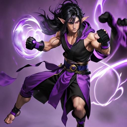 Half-Elf Monk with Purple Energy in Digital Art