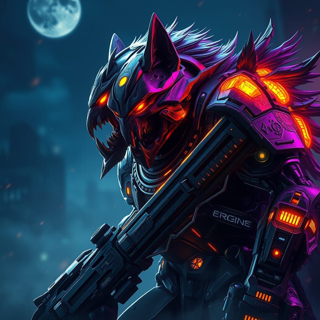 Cyborg Werewolf Super Soldier in Dark Fantasy Concept Art