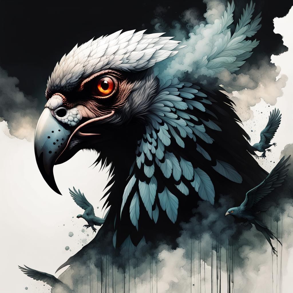 Monstrous Vulture Demon in Double Exposure Style