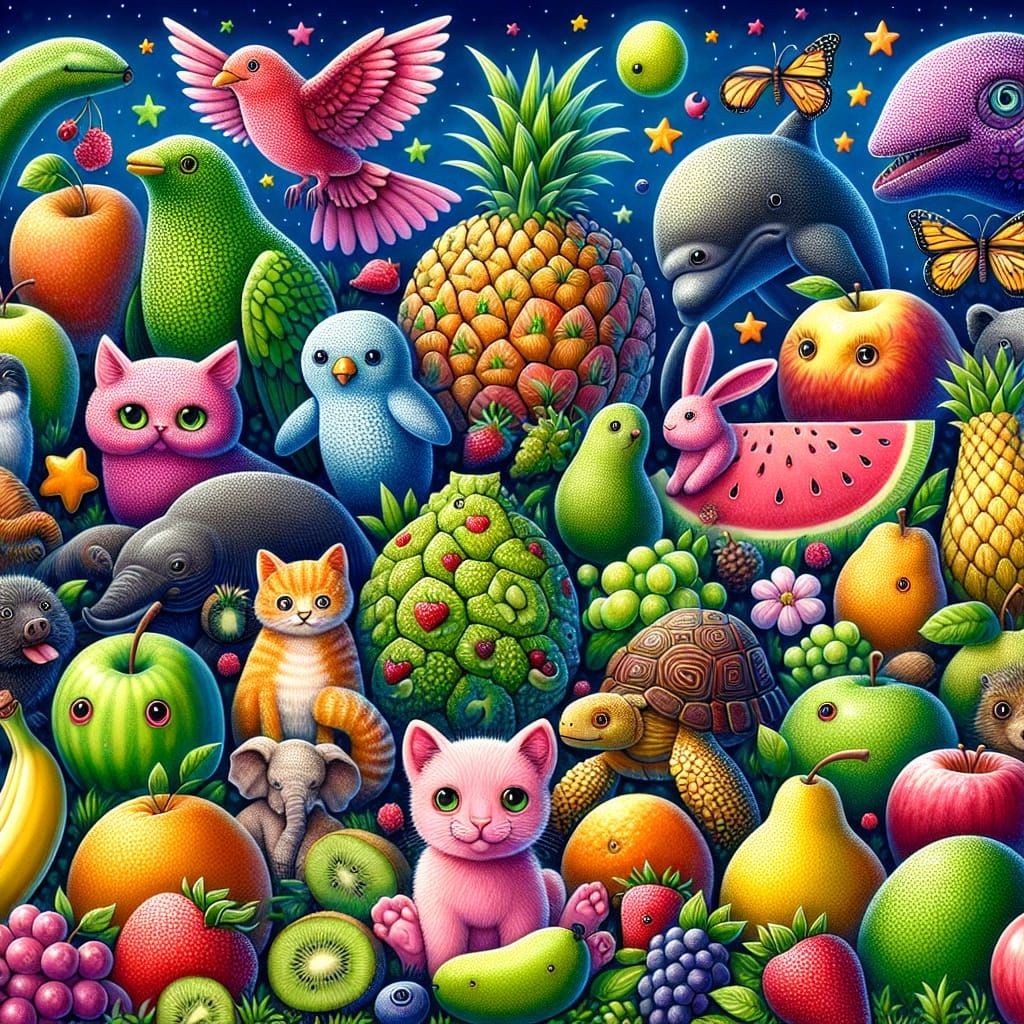 Fruit animals, Strawberry Frog, Banana Dolphin, Pineapple Ow...