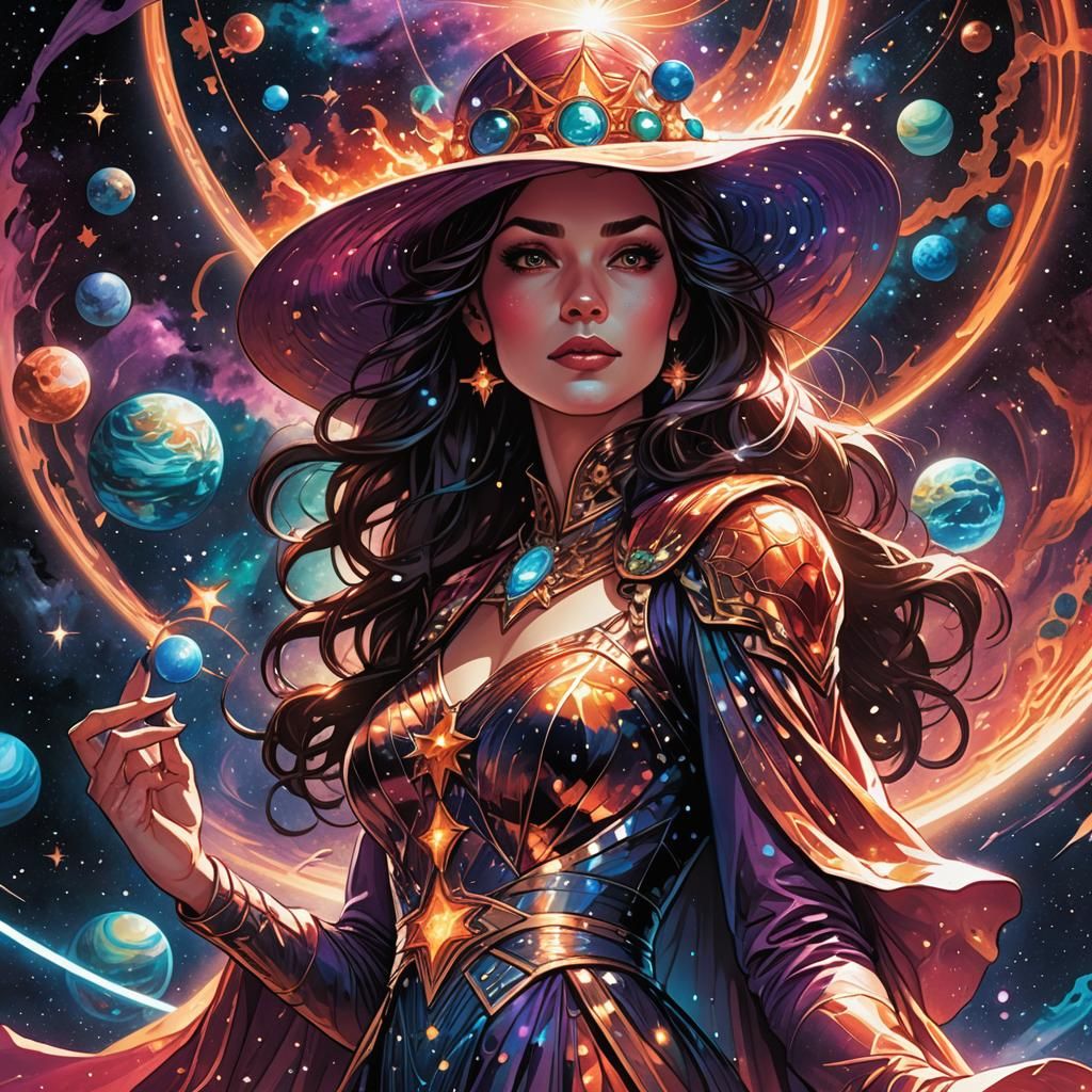 Cosmic Witch Portrait in Comic Book Style