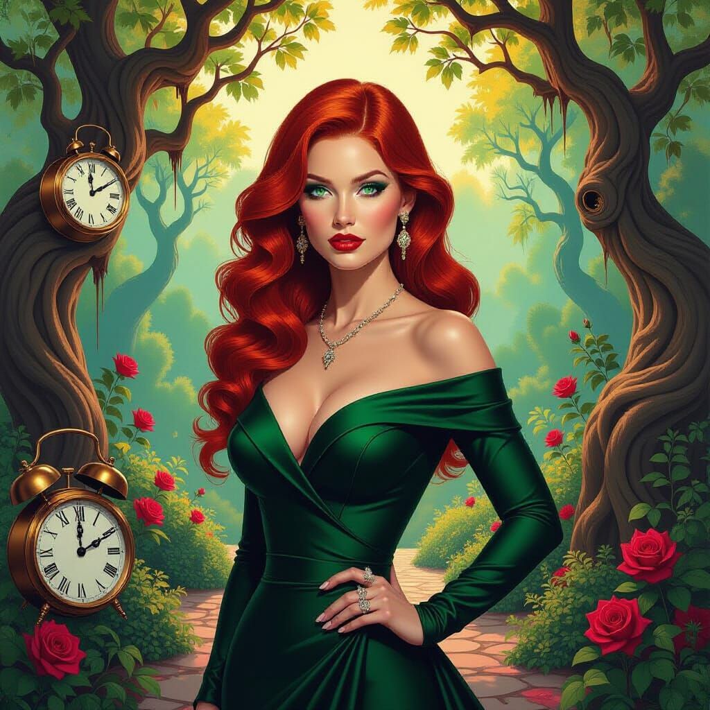 Surreal Garden: Fiery Woman in Dada Style