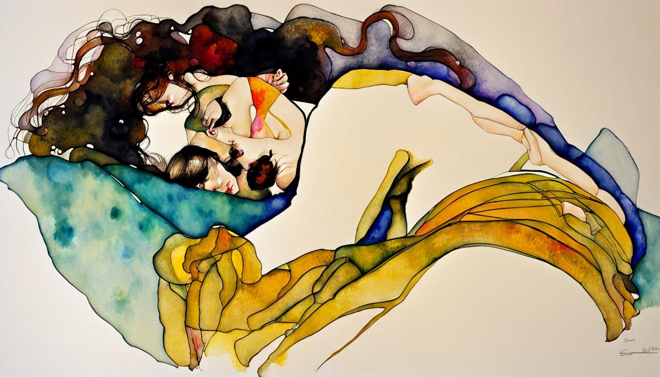 Expressionist Woman in Pencil and Alcohol Ink