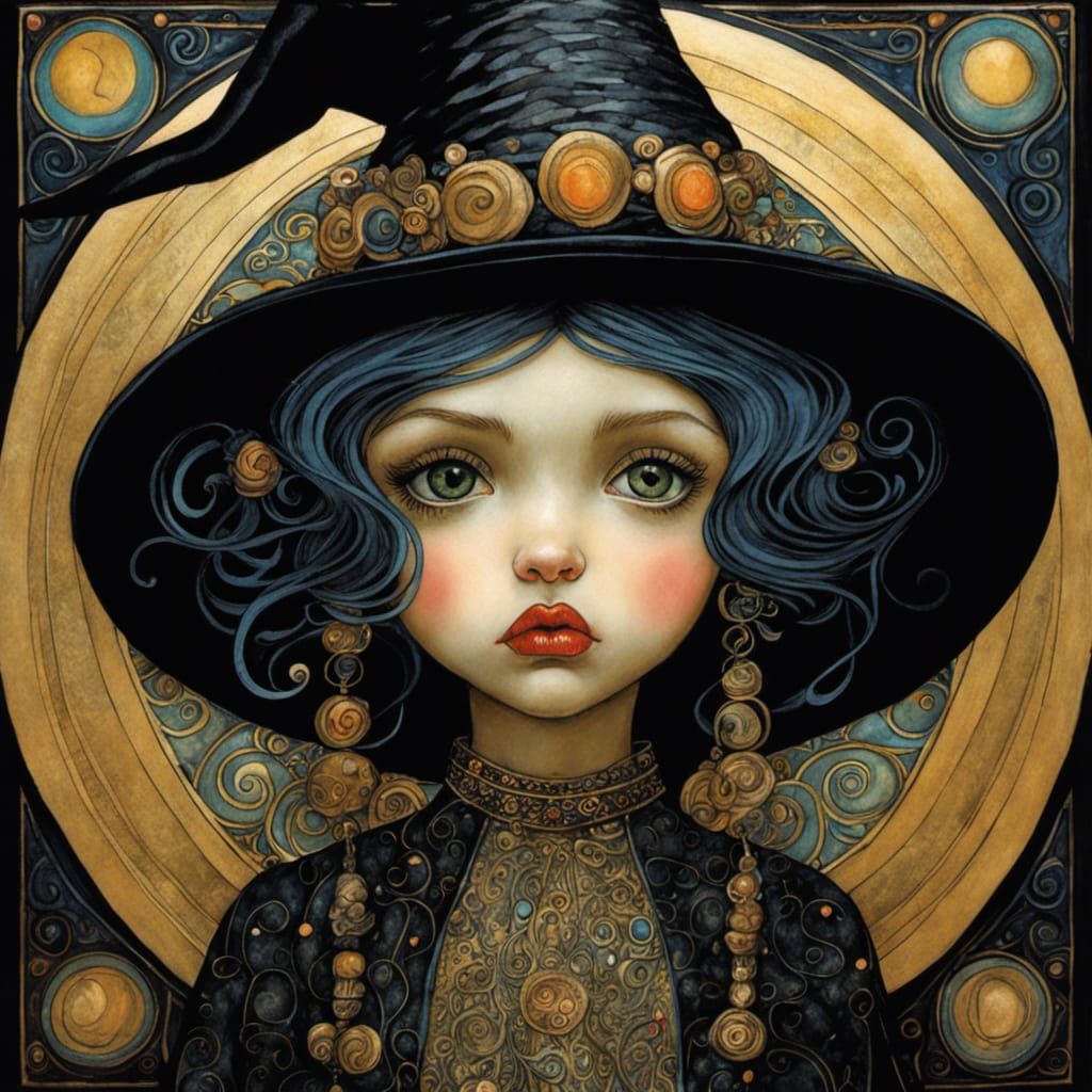 Pouty Witch Girl in Art Brut Style