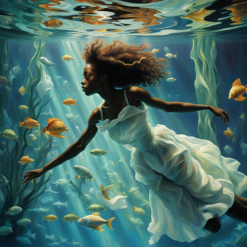 Black Woman Underwater Bedroom: Nostalgic Dreamscape