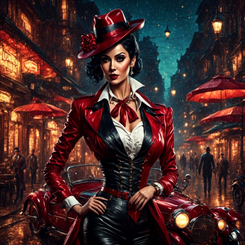 Comic Style Hitwoman Portrait in Retro Rockabilly