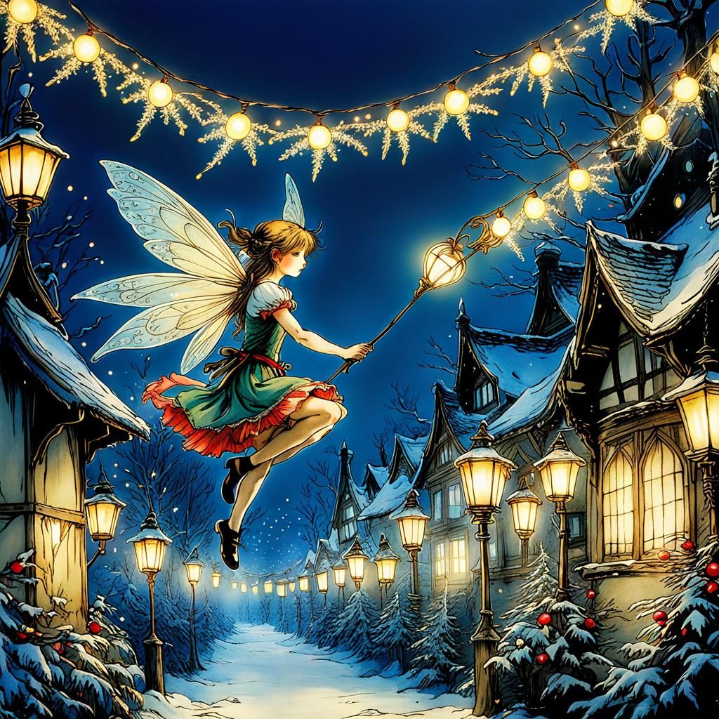 Whimsical Christmas Fairy Lights in Vibrant Watercolor Style