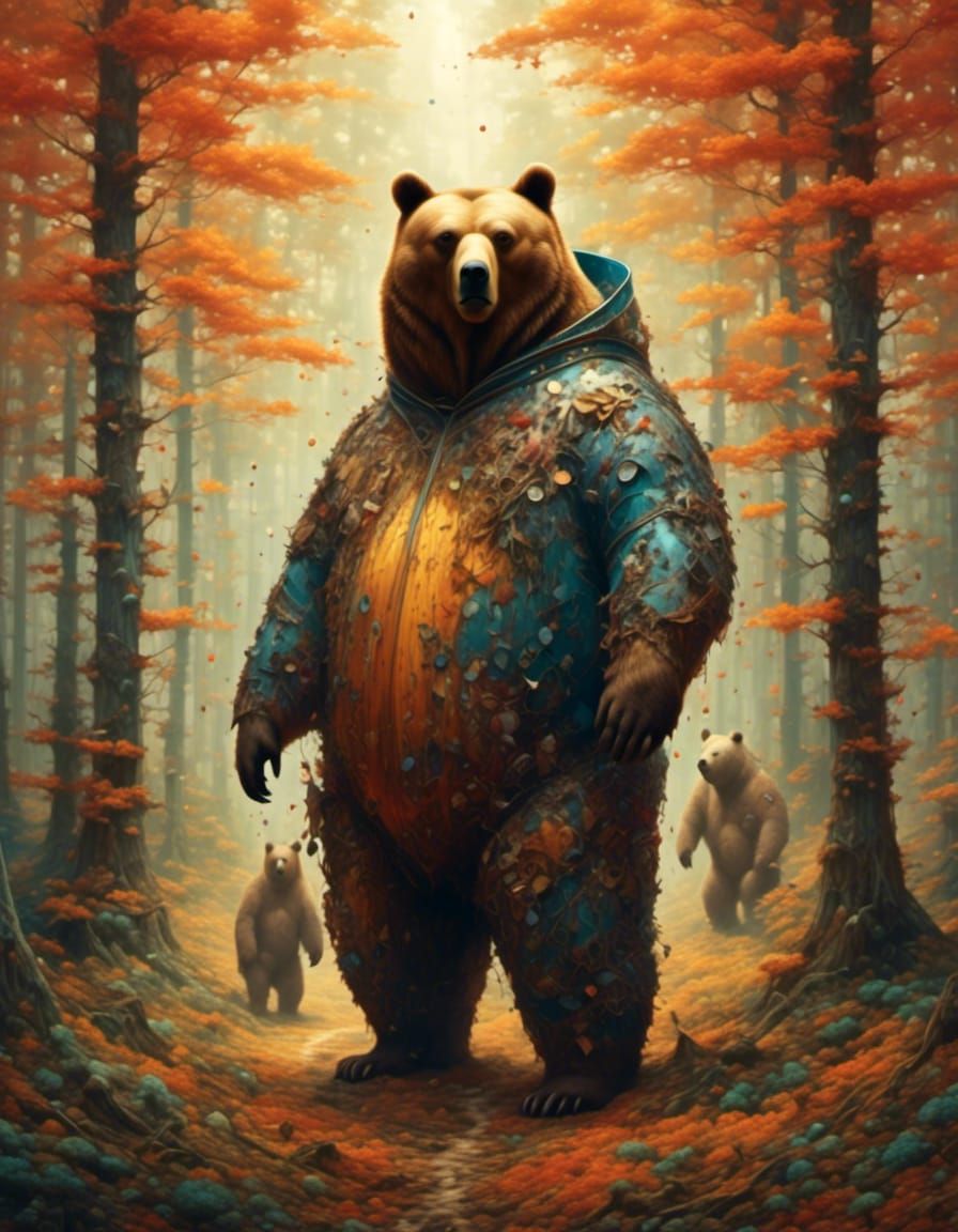 Stylized Cartoon Bear with Vibrant Colors