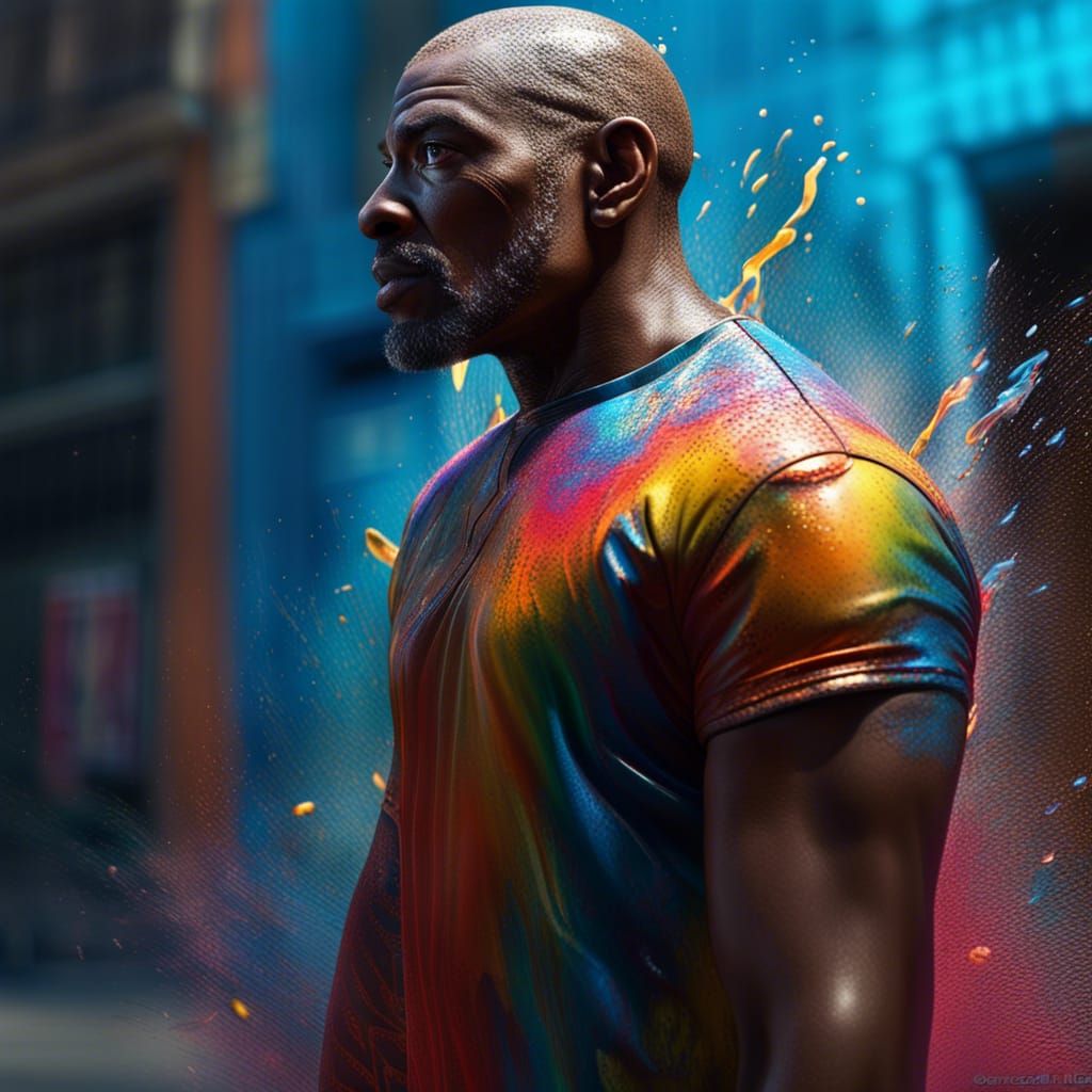 Hyperrealistic Man in Colorful Suit Splash Art
