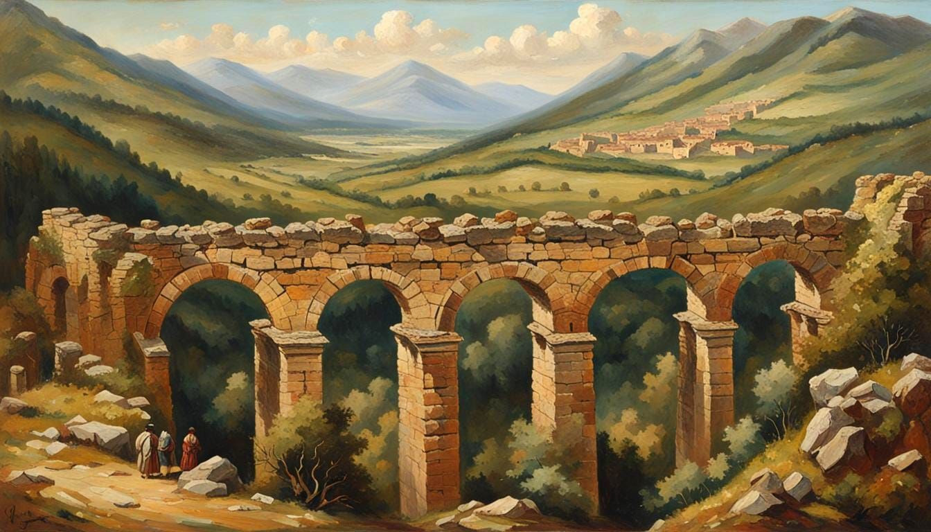 Roman Aqueduct Ruins as Romanticism-Style Painting