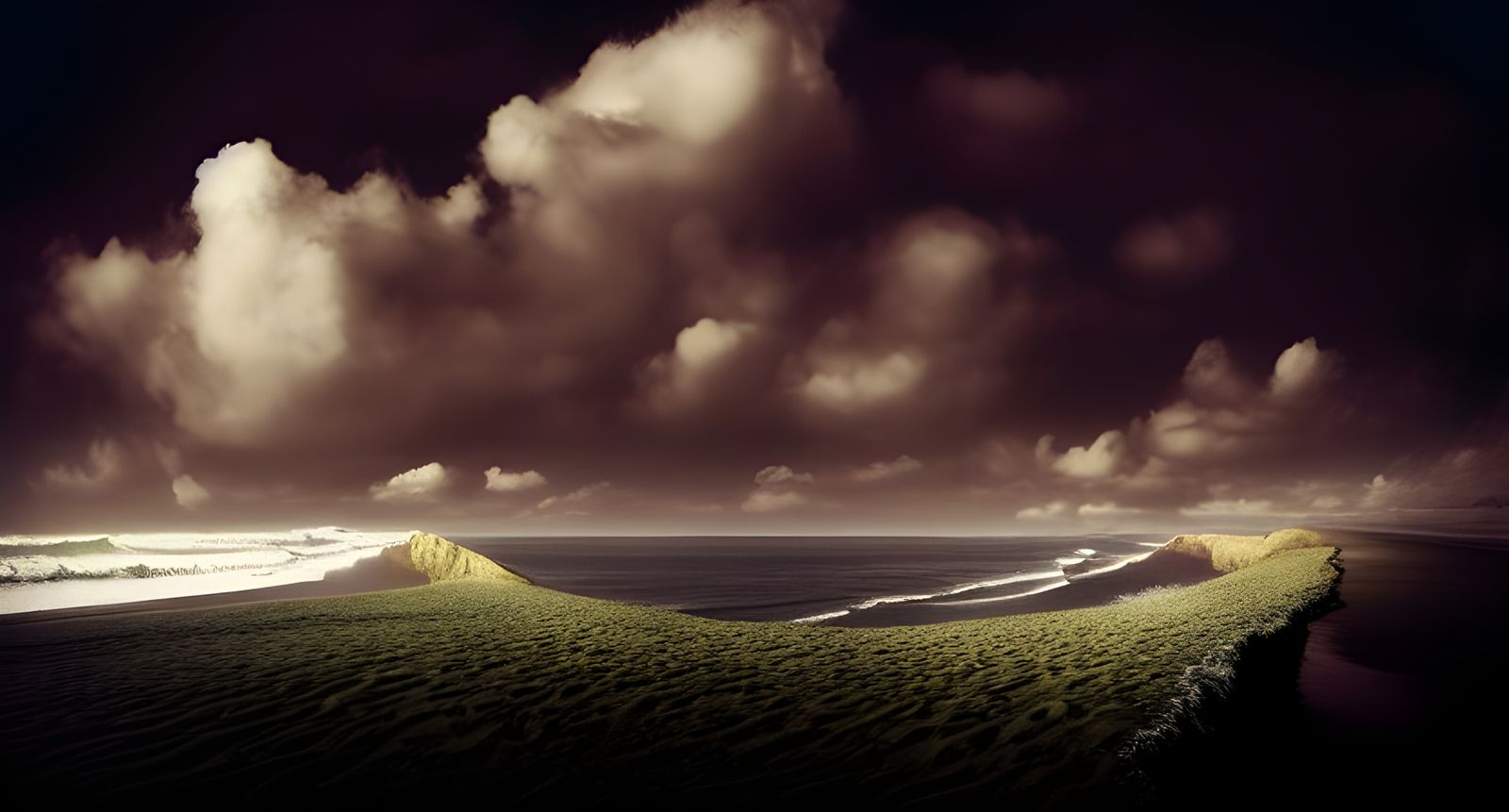 Surreal Oregon Pacific Beach with Verdant Cliffs