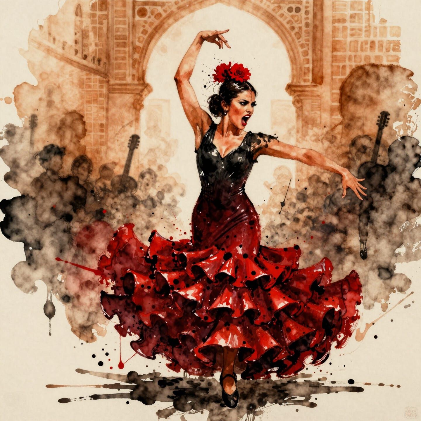 Flamenco Dancer Ink Splash Art