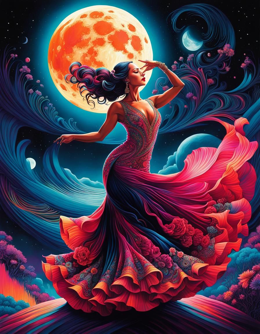 Psychedelic Flamenco Dancer Under the Moon