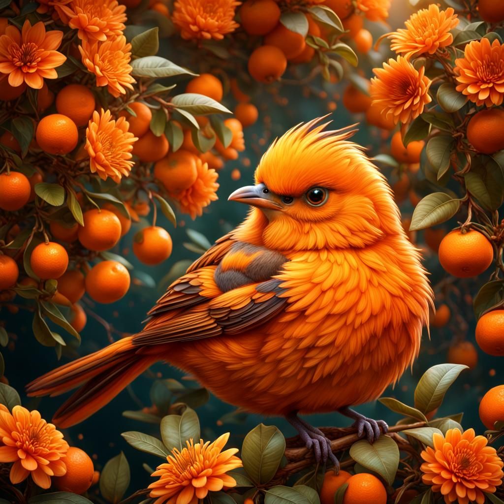 Orange Bird in Orange Tree: Digital Matte Painting