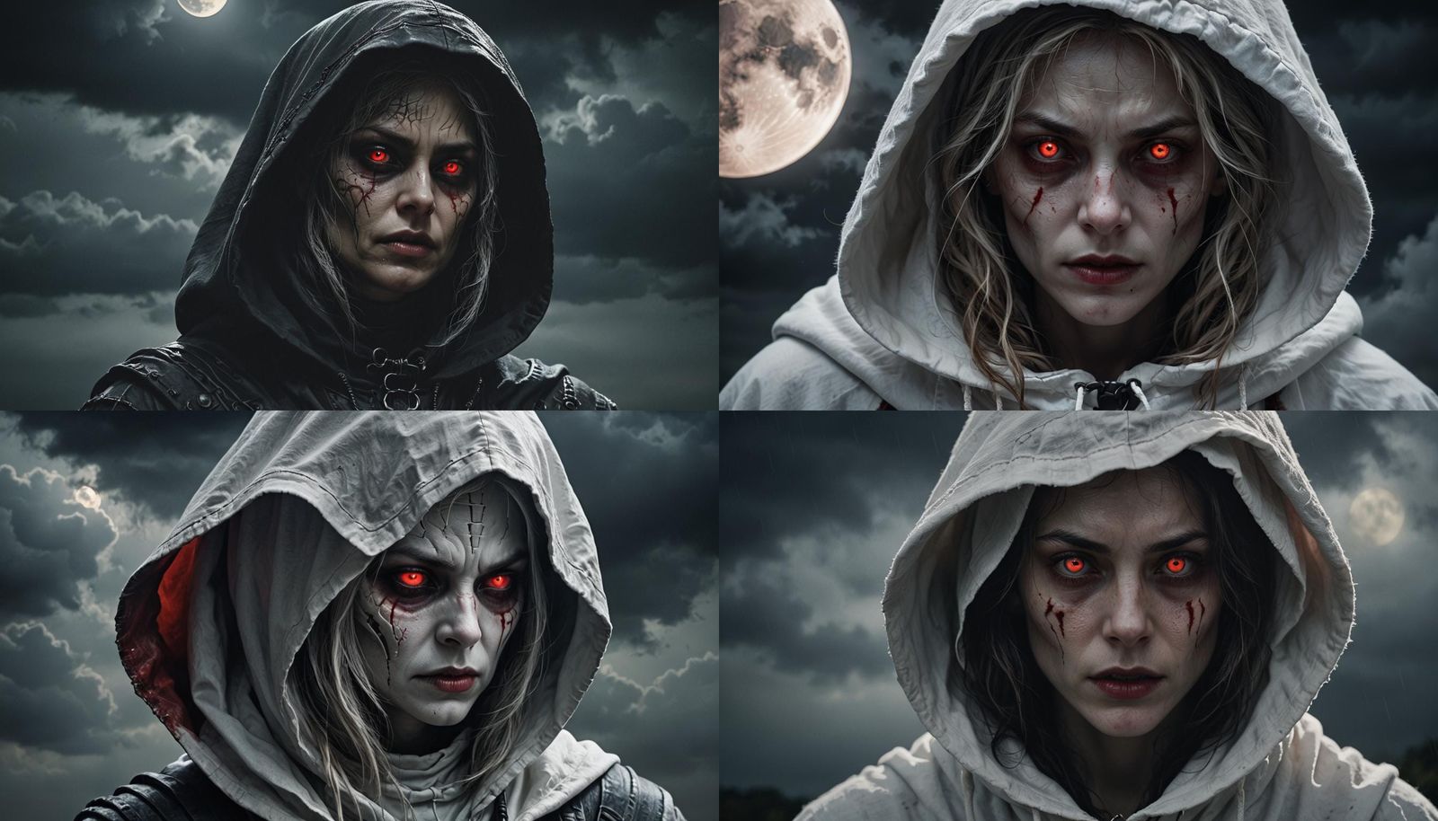 Hooded Woman with Red Eyes Awaiting the Full Moon