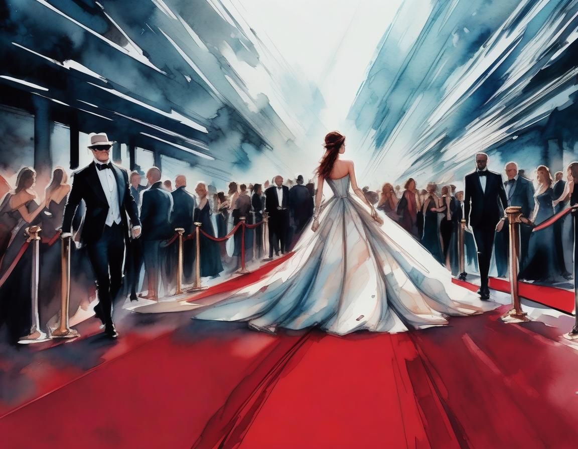 Celebrity Couple on Red Carpet in Watercolor Style