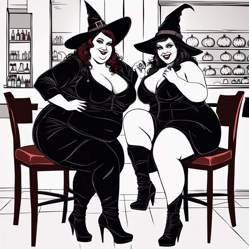 Smiling Witch and Vampire in Cafeteria