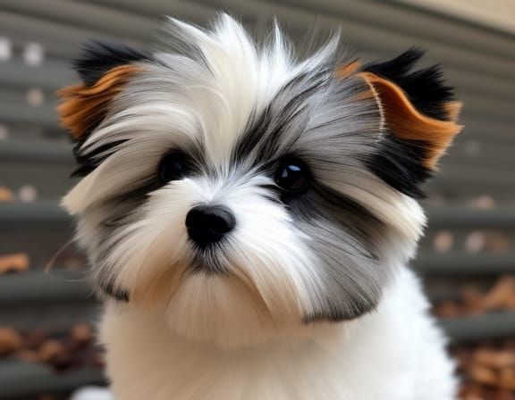 Geometric Shorkie Dog Portrait in Digital Art