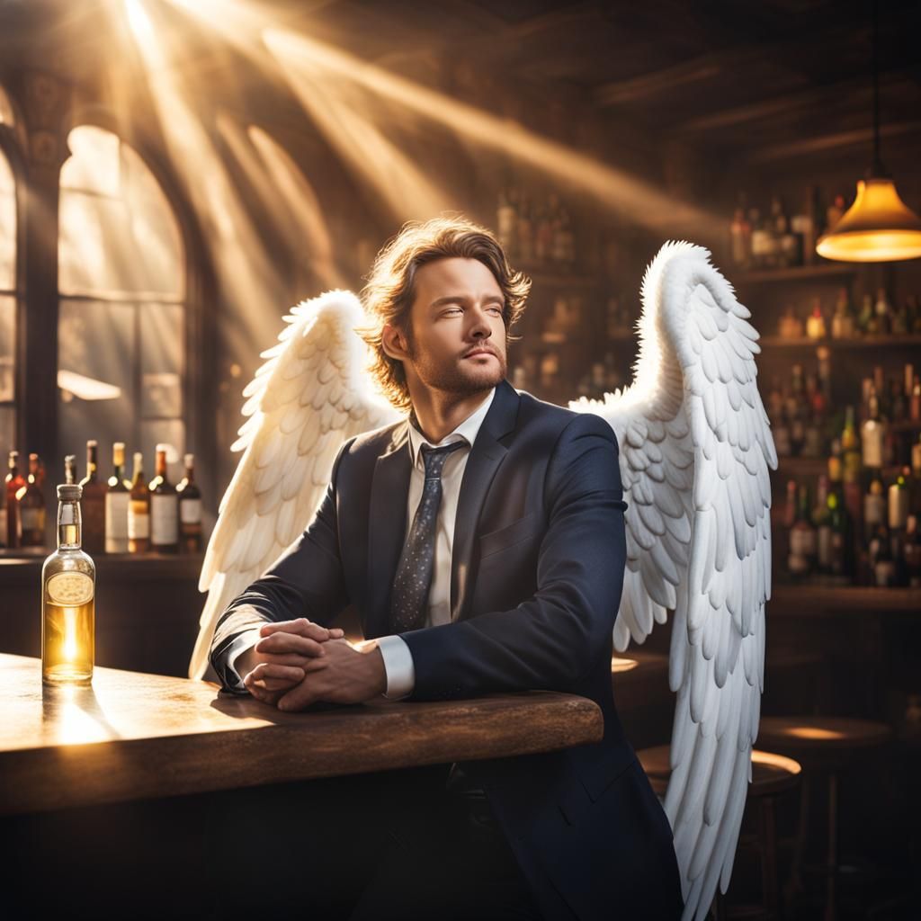 Drunk Archangel at Bar in Divine Light