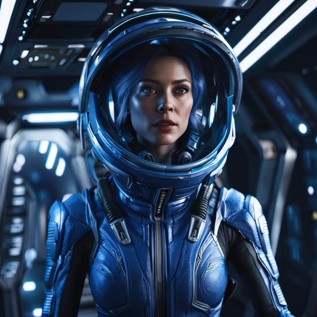 Blue Alien in Spaceship: Hyperrealistic Portrait