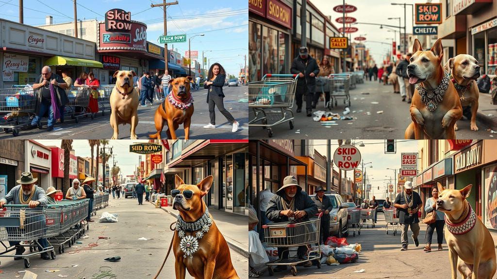 Homeless People Adorned in Jewelry Amidst Skid Row Chaos