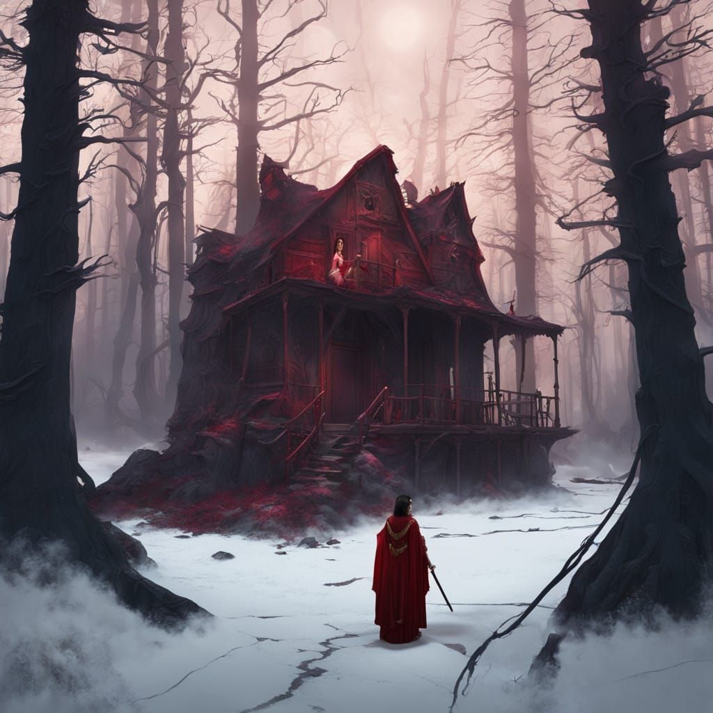 Regal Vampire in a Blood-Red Hobble Dress