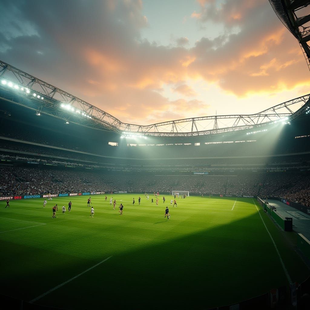 Soccer Stadium at Dusk in Cinematic Style