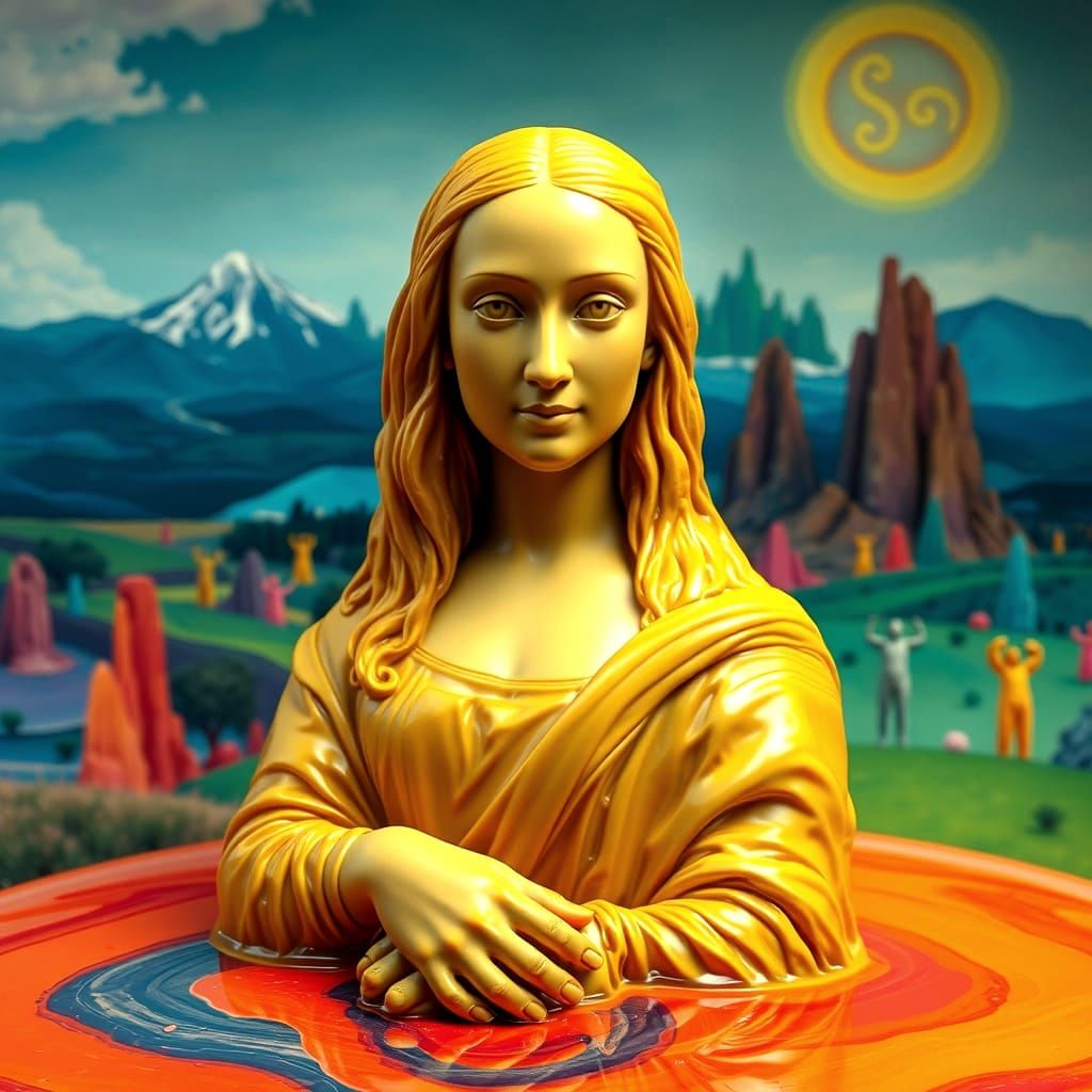 Surreal Melting Wax Mona Lisa Statue
